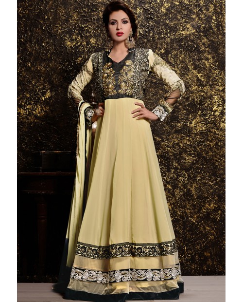 Beige Georgette Anarkali Suit With Bottom And Dupatta